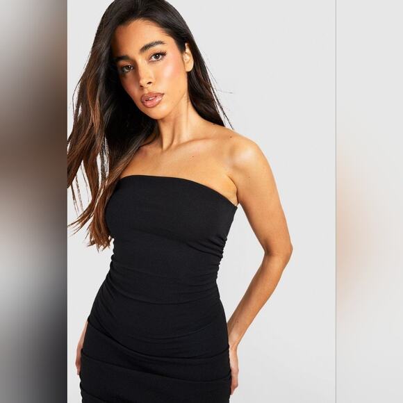 Boohoo Black Ribbed Strapless Bodycon Dress - Picture 2 of 7